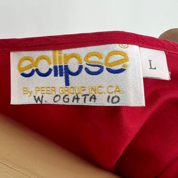VINTAGE Eclipse LARGE 90's 100% SILK Red Short Sleeve Blouse Top - Picture 7 of 8